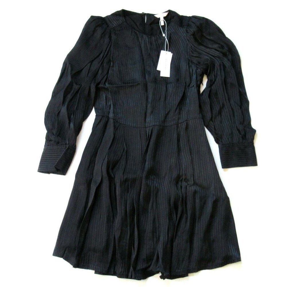 Rebecca Taylor Black Pleated Long-Sleeve Mini Dress